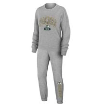 Women's WEAR by Erin Andrews Heather Gray Green Bay Packers Knit Long Sleeve Tri-Blend T-Shirt & Pants Sleep Set WEAR by Erin Andrews