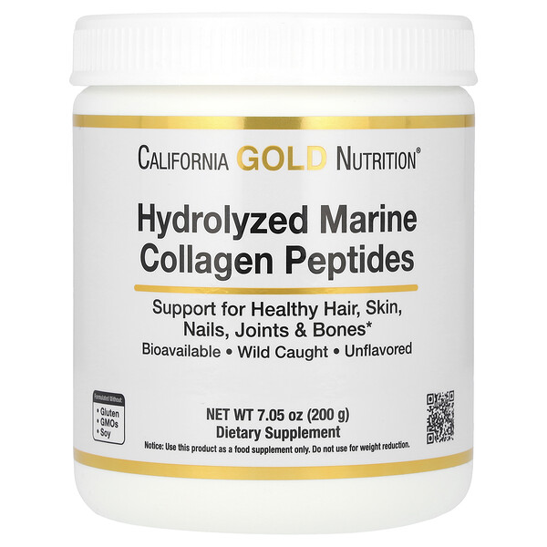 Гидролизованные пептиды морского коллагена, без вкуса, 7,05 унций (200 г) California Gold Nutrition