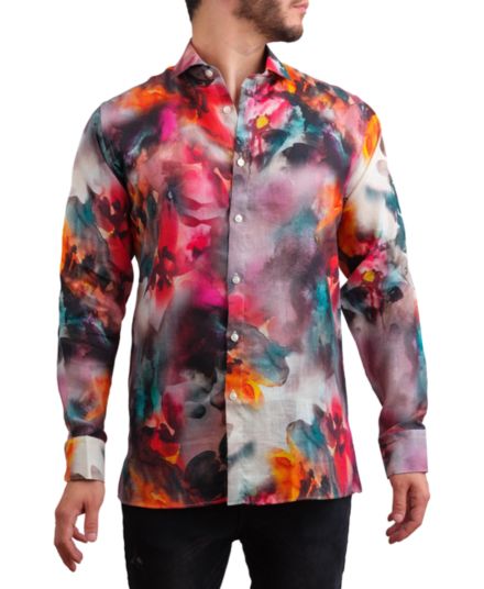 Рубашка из льна с абстрактным принтом Modern Fit Saryans Arthur