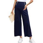 Maternity Pants Women's Smocked High Waisted Double Breasted Wide Leg Trousers Pregnancy Sweatpants Clearlove