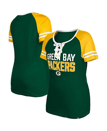 Женская зеленая футболка на шнуровке Green Bay Packers реглан New Era