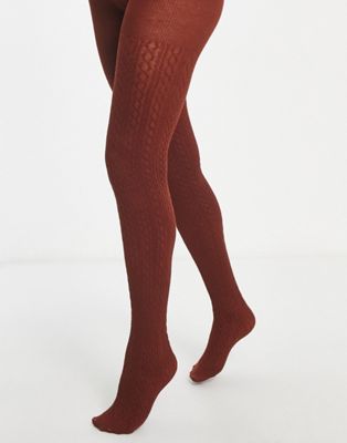 Lindex cable knit tights in rust Lindex