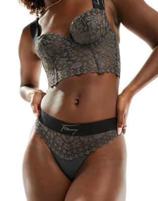 Tommy Jeans Signature lace high waist thong in charcoal gray Tommy Hilfiger