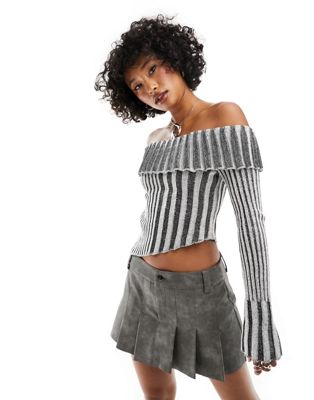Reclaimed Vintage asymmetrical off shoulder knitted top in gray heather Reclaimed Vintage