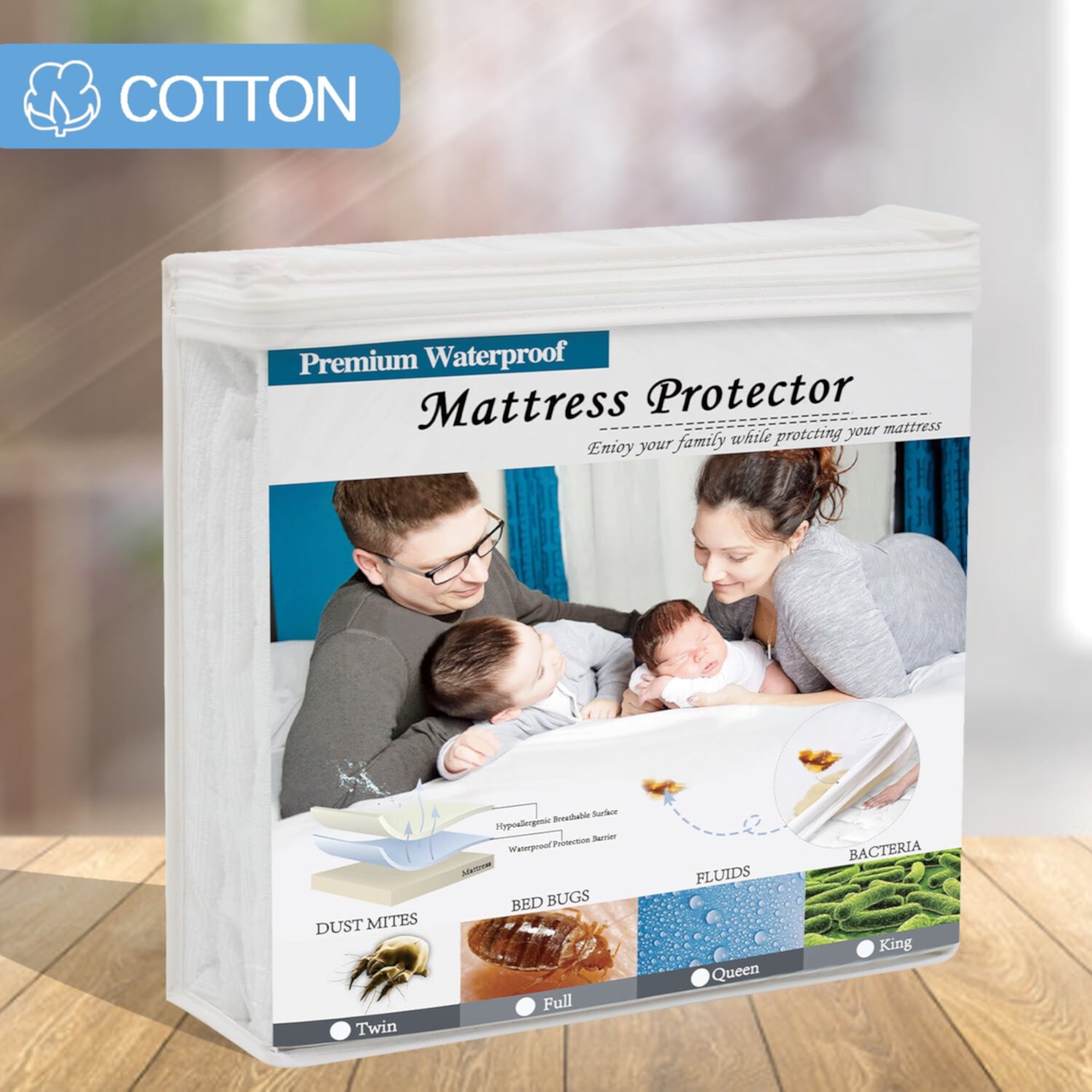 Howarmer Waterproof Full Size Mattress Protector, Cotton Fitted Mattress Pad Cover Howarmer