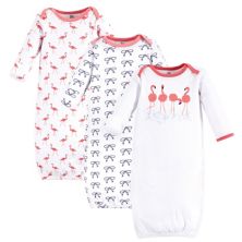 Yoga Sprout Baby Girl Cotton Long-Sleeve Gowns 3pk, Flamingo Yoga Sprout