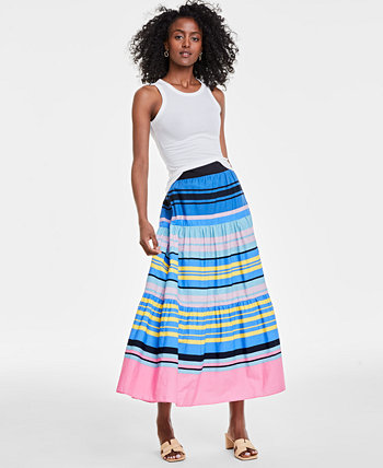 Women's Cotton Multi-Stripe Tiered Maxi Skirt, Created for Macy's On 34th