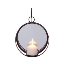Round Wrought Iron Pillar Candle Sconce With Mirror  Rustic Metal Hanging Wall Candleholder Danya B