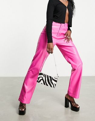 Розовые кожаные брюки прямого кроя Missy Empire - часть комплекта Missyempire