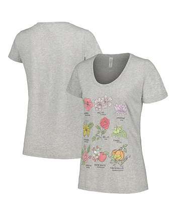 Women's Heather Gray Disney Princess Flowers Scoop Neck T-shirt Mad Engine
