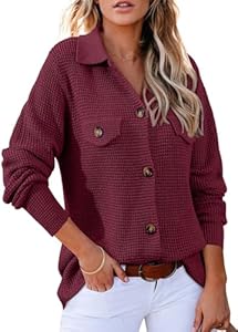 Astylish Women Waffle Knit Shacket Jacket Casual Long Sleeve Sweater Button Down Shirts Dressy Blouse Tops Astylish