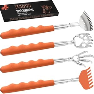 4Pcs Different Back Scratcher Extendable Back Massager Tool with Rubber Handles, Metal Portable Telescoping Back Scratcher, Stocking Stuffers for Men Women Kids Adults (Black) Yeipis