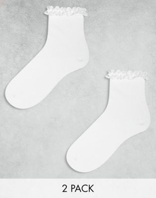 Две пары белых носков с оборками ASOS DESIGN ASOS DESIGN