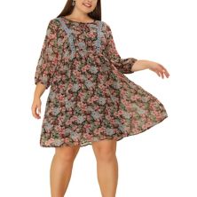 Women's Plus Size 3/4 Sleeves Summer Babydoll Floral Midi Dress Agnes Orinda