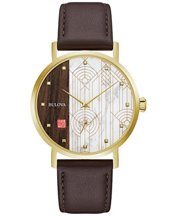 Мужские часы Frank Lloyd Wright "April Showers" коричневый кожаный ремешок 39 мм Bulova