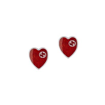 GG Hearts из стерлингового серебра и серебра Серьги-гвоздики с красной эмалью GUCCI