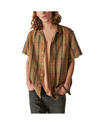 Мужская льняная рубашка в клетку с короткими рукавами и воротником-стойкой из мадрасской ткани Lucky Brand