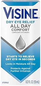 Visine Dry Eye Relief All Day Comfort Lubricant Eye Drops (Капли) for Up to 10 Hours of Comfort, Dry Eye Drops with Polyethylene Glycol, 0.5 fl. oz (Унции) Visine