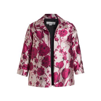 Blooming Colors Rose Jacquard A-Line Jacket Caroline Rose, Plus Size