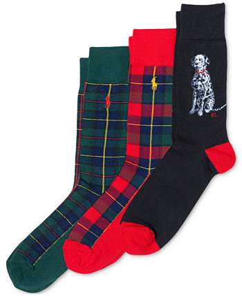 Мужские 3-комп. Праздничный набор носков в подарочной упаковке для собак в клетку тартан Polo Ralph Lauren