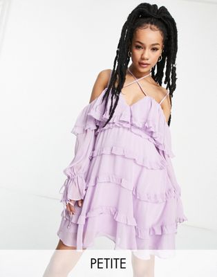 Ever New Petite tiered ruffle mini dress in lilac Ever New Petite