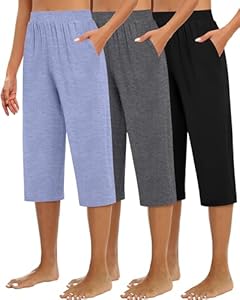 Huukeay 3 Pack Women's Capri Sweatpants, Cozy Wide Legs Cropped Capri with Pockets, Lounge Jogger Pants Workout Yoga Solid Huukeay