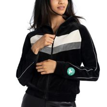 Women's Lusso Black Boston Celtics Nixie Chevron Color-Block Raglan Full-Zip Track Jacket Lusso