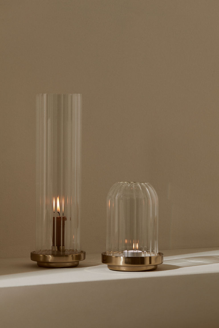 Candle Lantern in Clear Fluted Glass H&M