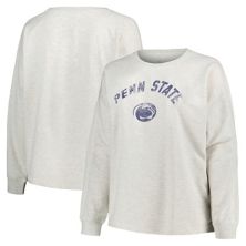 Women's Profile Oatmeal Penn State Nittany Lions Plus Size Distressed Arch Over Logo Neutral Boxy Pullover Sweatshirt Profile