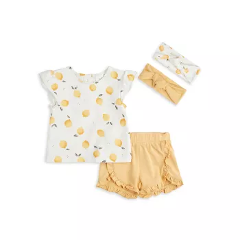 Футболка, шорты и шорты с принтом лимона для маленьких девочек; Набор повязок на голову Firsts by Petit Lem