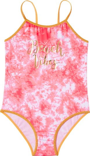 Tie-Dye Gold Foil Print One-Piece Swimsuit Pink Platinum