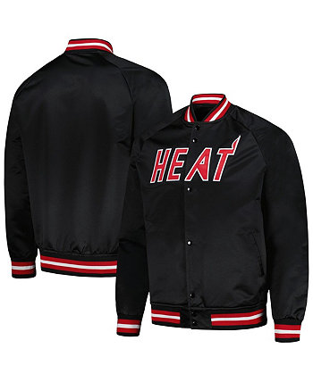 Мужская черная куртка реглан с длинными кнопками из твердой древесины Miami Heat Classics Throwback Wordmark Mitchell & Ness