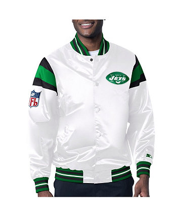 Мужская белая, зеленая рваная университетская куртка с длинными кнопками New York Jets в винтажном стиле Starter