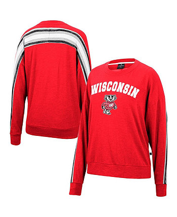 Women's Heathered Red Wisconsin Badgers Team Oversized Pullover Sweatshirt Colosseum