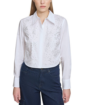 Женская укороченная рубашка из хлопка с шипами DKNY