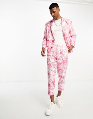 Розовые укороченные зауженные брюки с принтом Labelrail x Stan & Tom — часть комплекта Labelrail