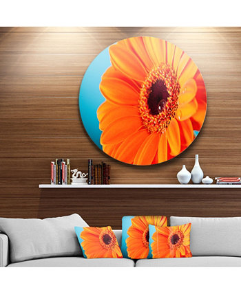 Designart 'Orange Daisy Gerbera Flower Close Up' Дисковые цветы Большой металлический круг на стене - 23 "x 23" Design Art