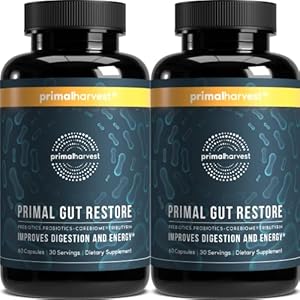 Primal Harvest Restore for Gut Health, Primal Gut Restore w/POSTbiotics, PREbiotics and PRObiotics for Women and Men, 60 CT - Digestion, Colon Cleanse, Immunity Support - Helps Leaky Gut Repair Primal Harvest