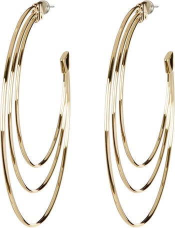 Полированные трехрядные серьги-кольца в клетке с покрытием из 18-каратного золота Rivka Friedman