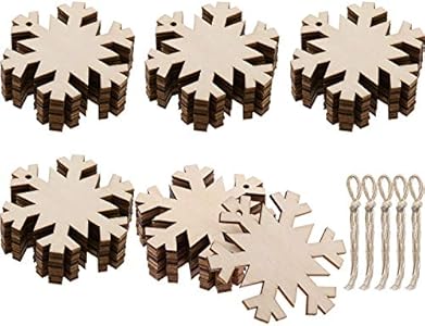 Jetec 50 Pack Unfinished Wooden Snowflakes Christmas Ornaments Paintable Blank Xmas Tree Hanging Wood Slices with 50 Ropes for DIY Art Crafts Christmas DIY Wooden Snowflake Decoration 3.15 x 3.15 Inch Jetec