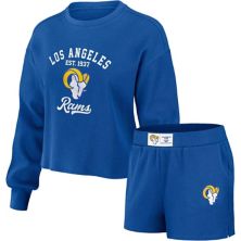 Women's WEAR by Erin Andrews Royal Los Angeles Rams Waffle Knit Long Sleeve T-Shirt & Shorts Lounge Set WEAR by Erin Andrews