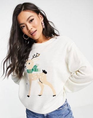 Кремовый свитер с оленями Threadbare Christmas Threadbare