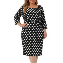 Women's Plus Size Short Sleeve Polka Dots Bodycon Business Pencil Dress Agnes Orinda