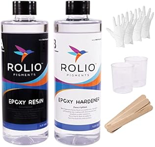 Epoxy Resin and Hardener 1 Gallon Kit Self Leveling, Crystal Clear, Glossy, UV Resistant, for DIY Art Crafts, Jewelry, Cast Coating Wood, Easy Cast Resin, Molds 1:1 Ratio Rolio