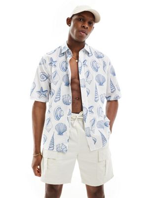 Only & Sons relaxed fit shirt with shell print in off white Only & Sons