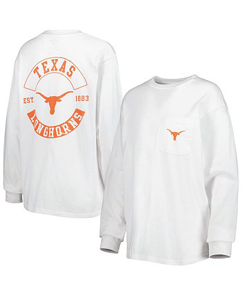 Women's White Texas Longhorns Oversized Pocket Long Sleeve T-shirt League Collegiate Wear