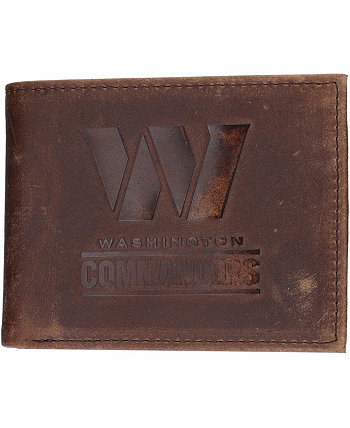 Мужской коричневый кожаный кошелек двойного сложения Washington Commanders EVERGREEN ENTERPRISES