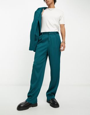 Широкие костюмные брюки с зеленой плиссой ASOS DESIGN ASOS DESIGN