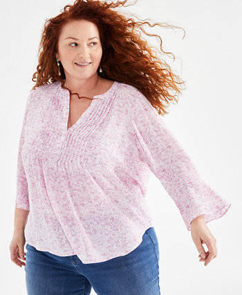 Plus Size Printed Pintuck Top, Created for Macy's Style & Co