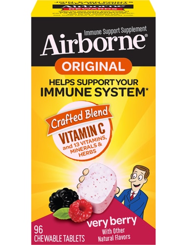 Жевательные таблетки с воздушно-капельным путем Berry Vitamin C &amp; E Zinc Immune Support -- 96 жевательных таблеток AirBorne
